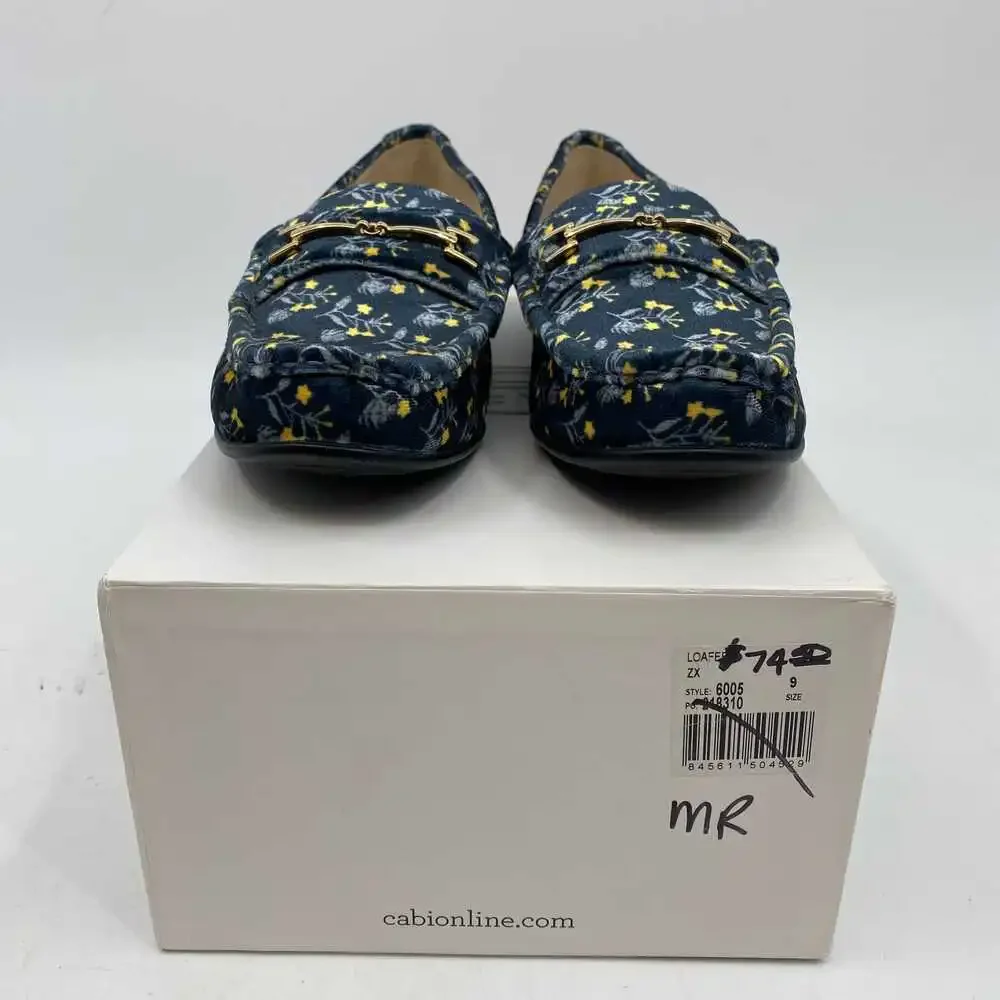 CAbi Blue Yellow Floral Velvet Loafers | Women’s Size 7.5